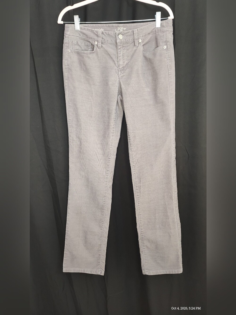 LOFT Anne Taylor Straight-Leg Corduroy Jeans in Gray Size 6/28